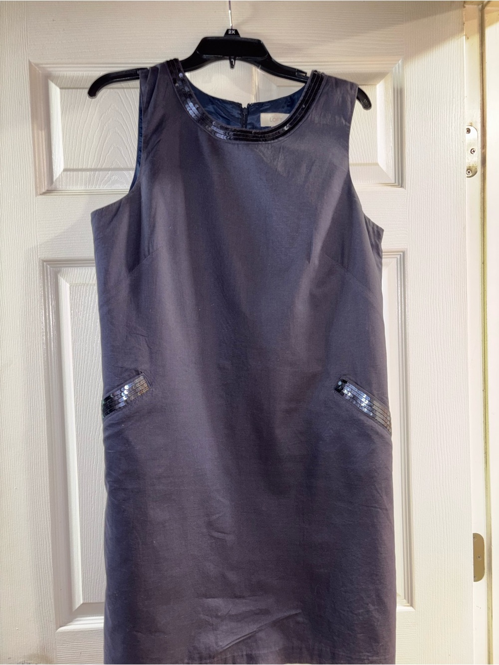 LOFT Navy Sleeveless Shift Dress with Sequin Trim